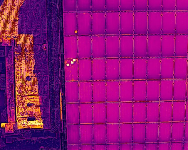 Thermografische Detailaufnahme einer PV-Aufdachanlage mit Hotspots